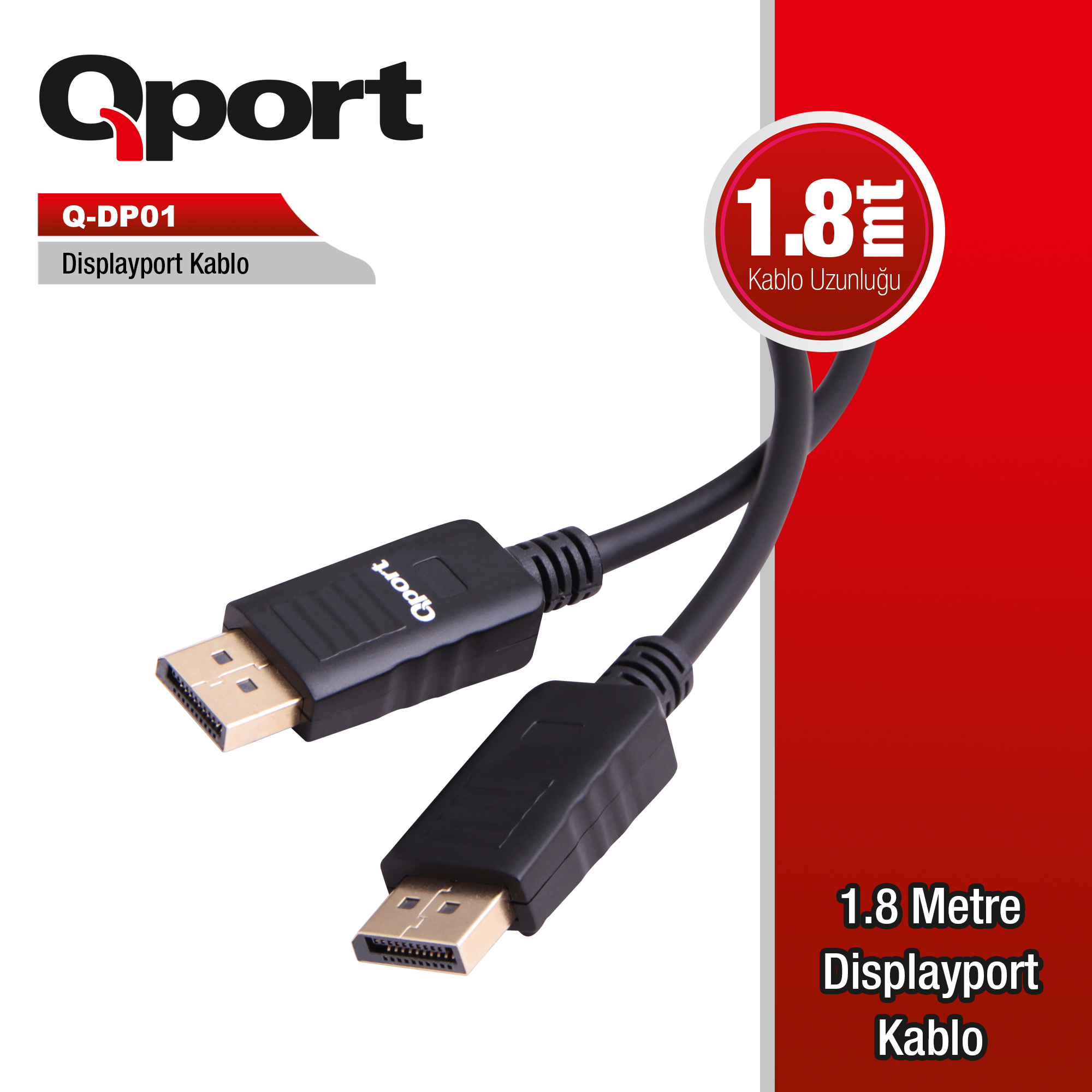 Qport Q-DP01 1.8m DisplayPort Kablo