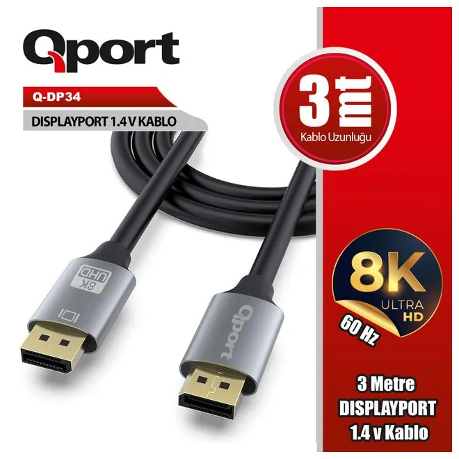 Qport (Q-DP34) Display Port 3 Metre Kablo