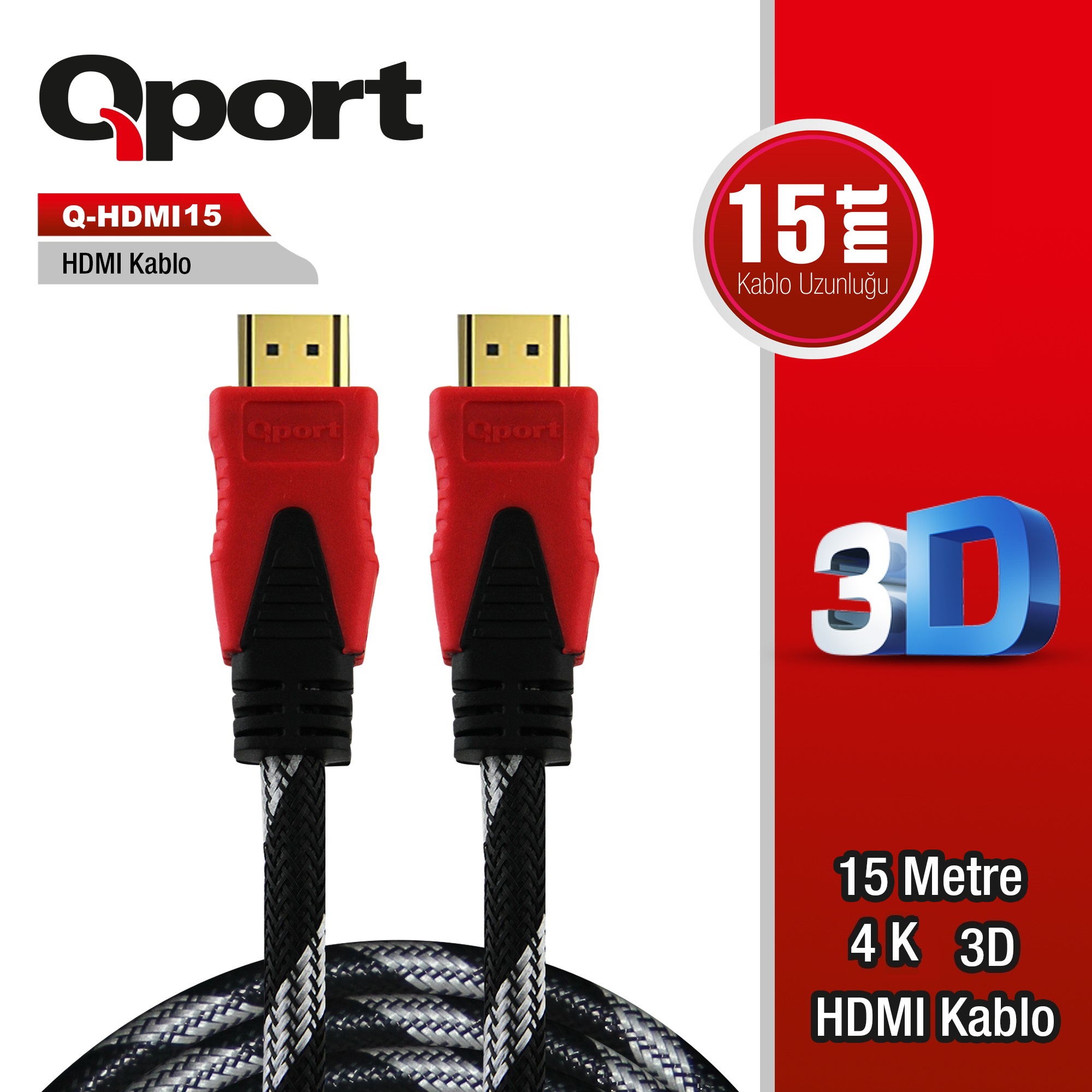 Qport (Q-HDMI15) Altın Uçlu 15m HDMI Kablo
