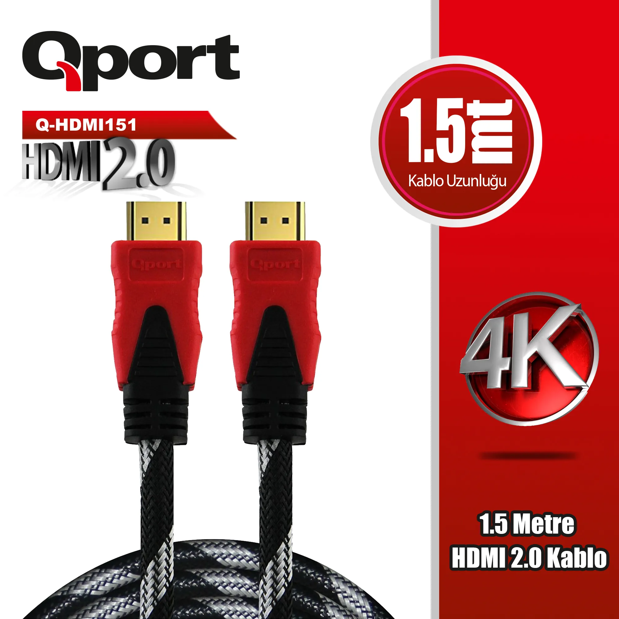 Qport (Q-HDMI151) Altın Uçlu 1.5m 4K HDMI 2.0 Kablo