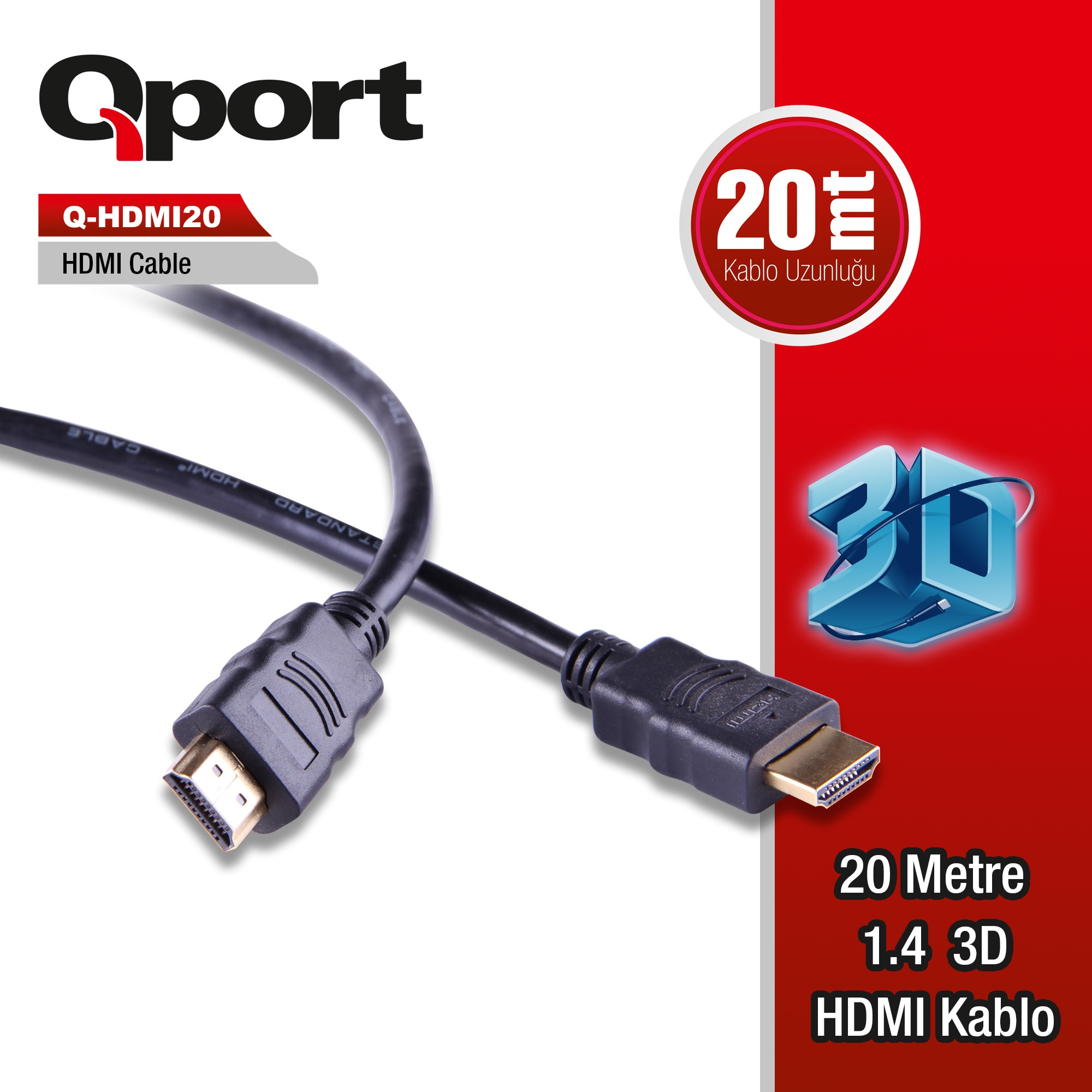 Qport (Q-HDMI20) Altın Uçlu 20m HDMI Kablo