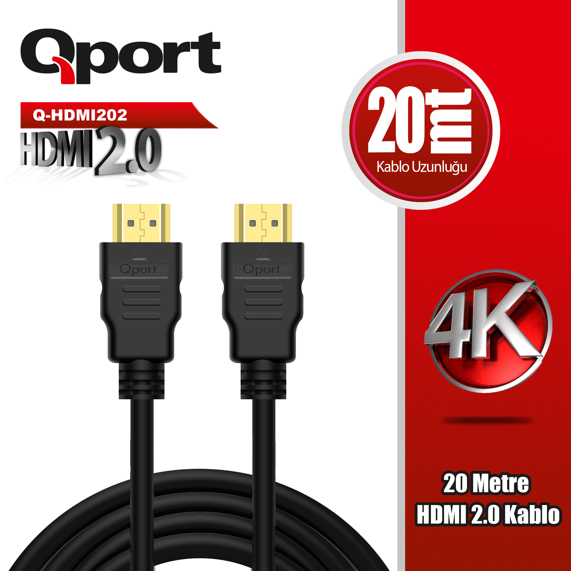 Qport (Q-HDMI202) Altın Uçlu 20m 4K HDMI 2.0 Kablo