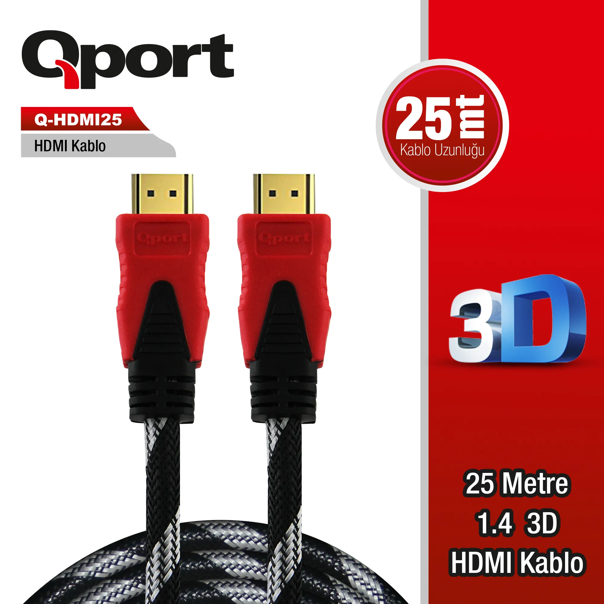 Qport (Q-HDMI25) Altın Uçlu 25m HDMI Kablo