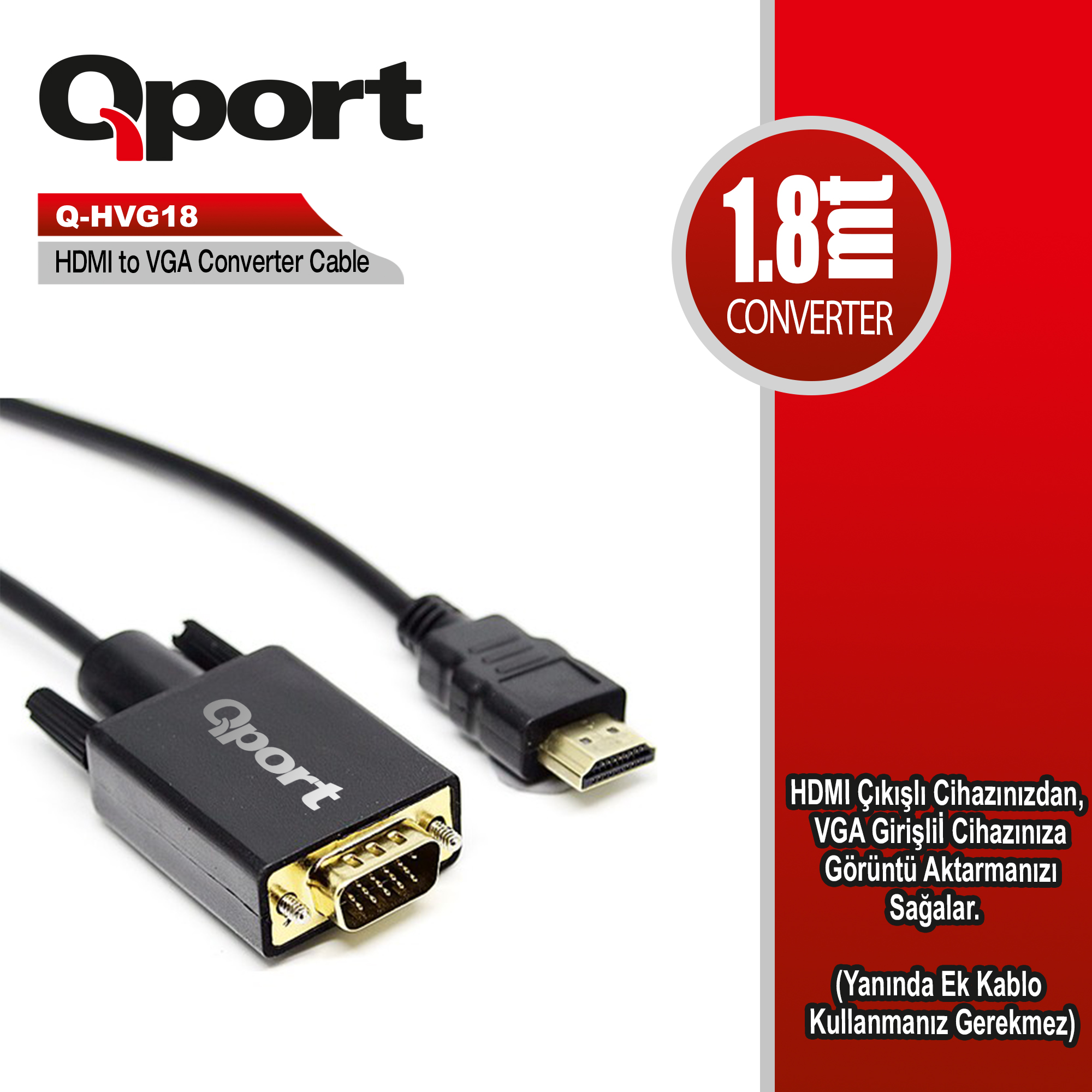 Hdmi to Vga Çevirici 1.8m Kablo