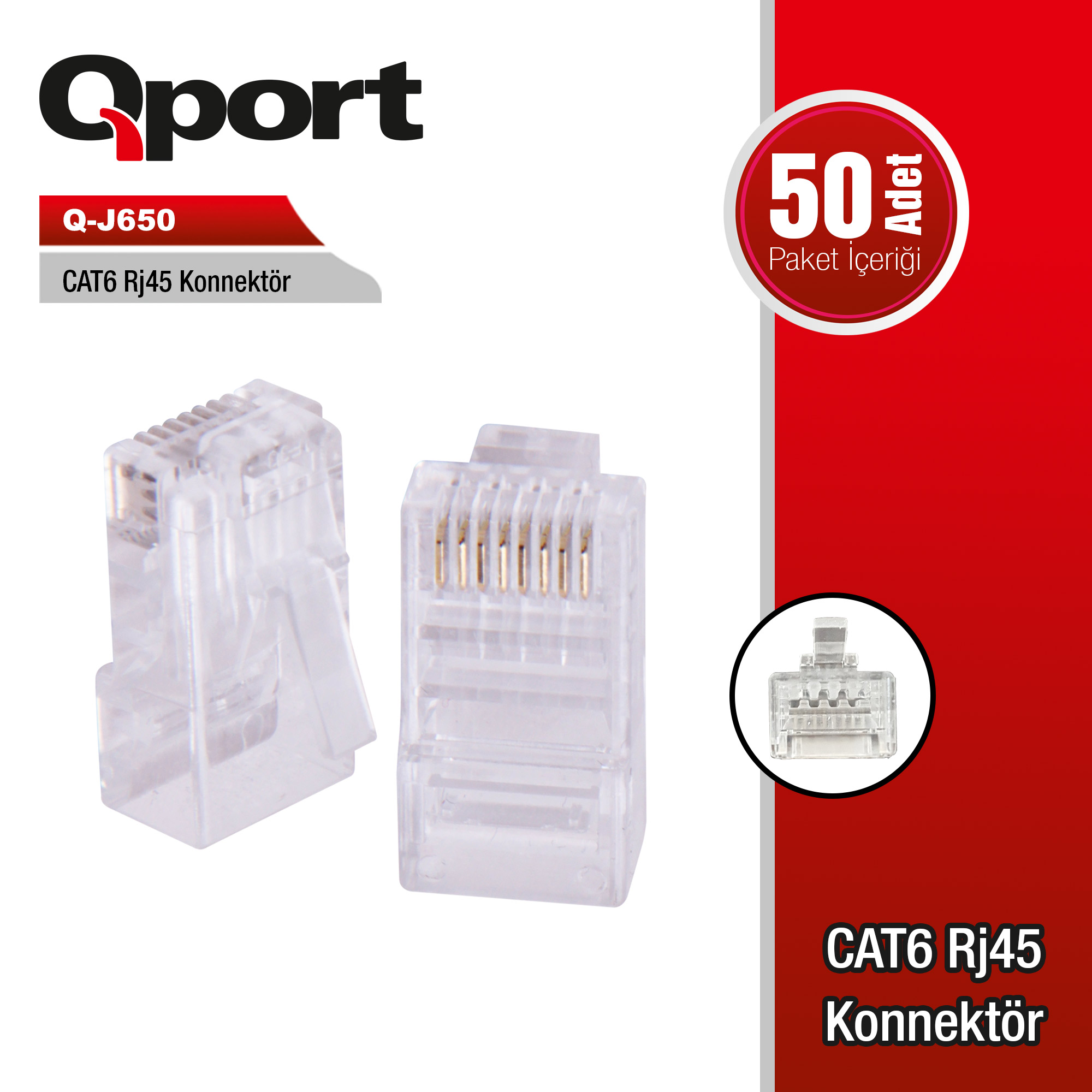 Qport Q-J650 Cat6 50 Adet RJ-45 Konnektör