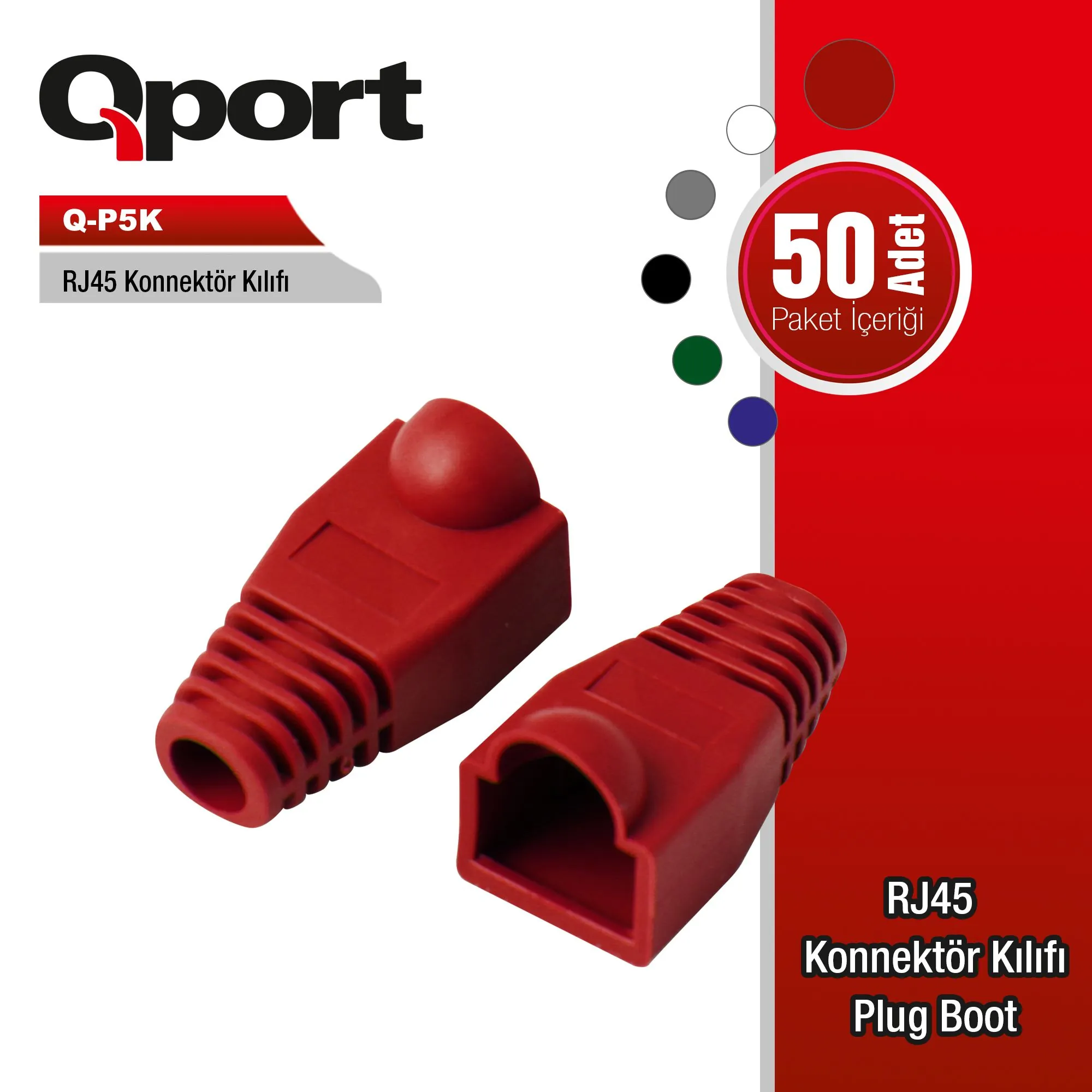 Qport Q-P5K 50 Adet RJ45 Kırmızı Konnektör Kılıfı