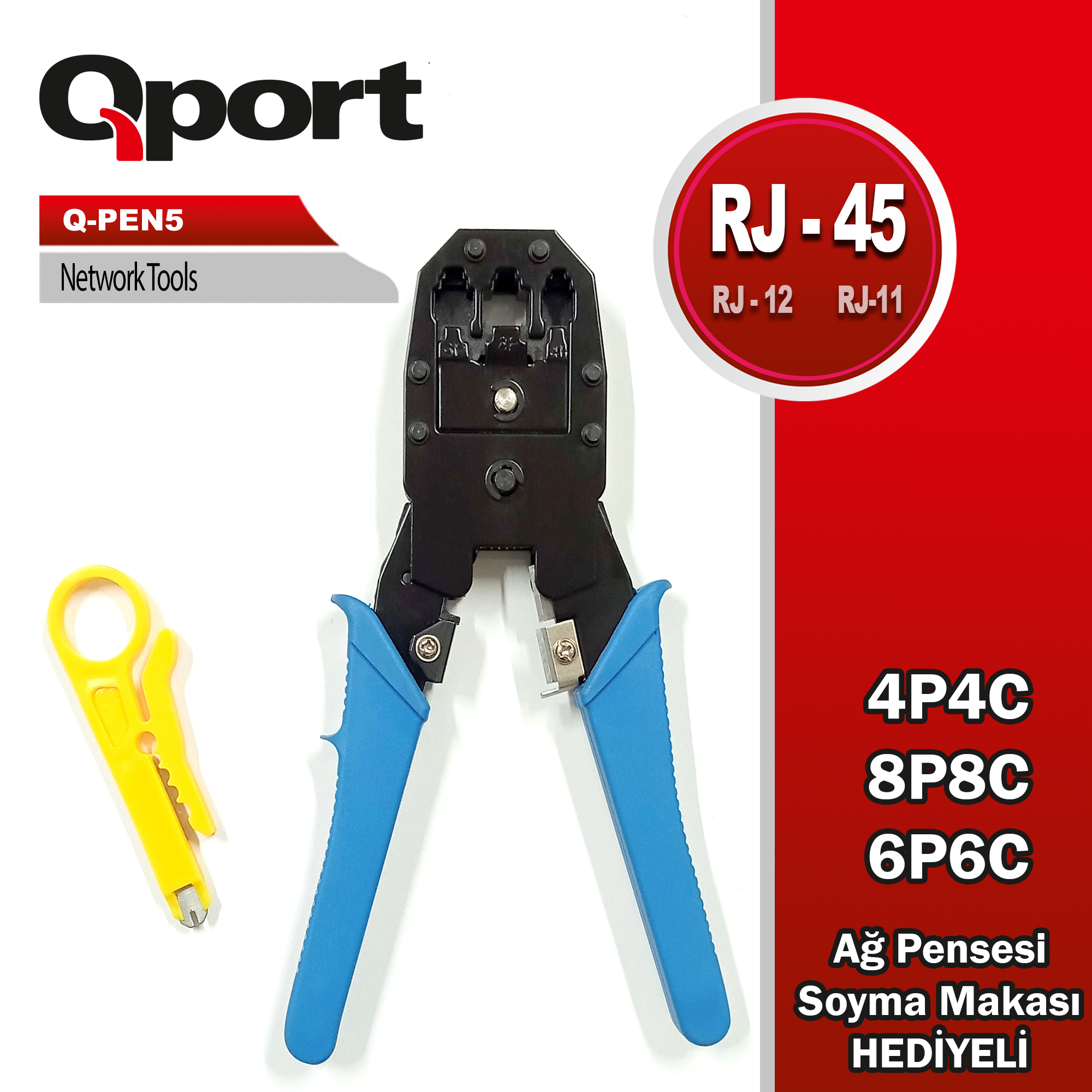Qport (Q-Pen5) RJ45/RJ11/RJ12 Kablo Sıkma Pensesi + Kablo Sıyırıcı