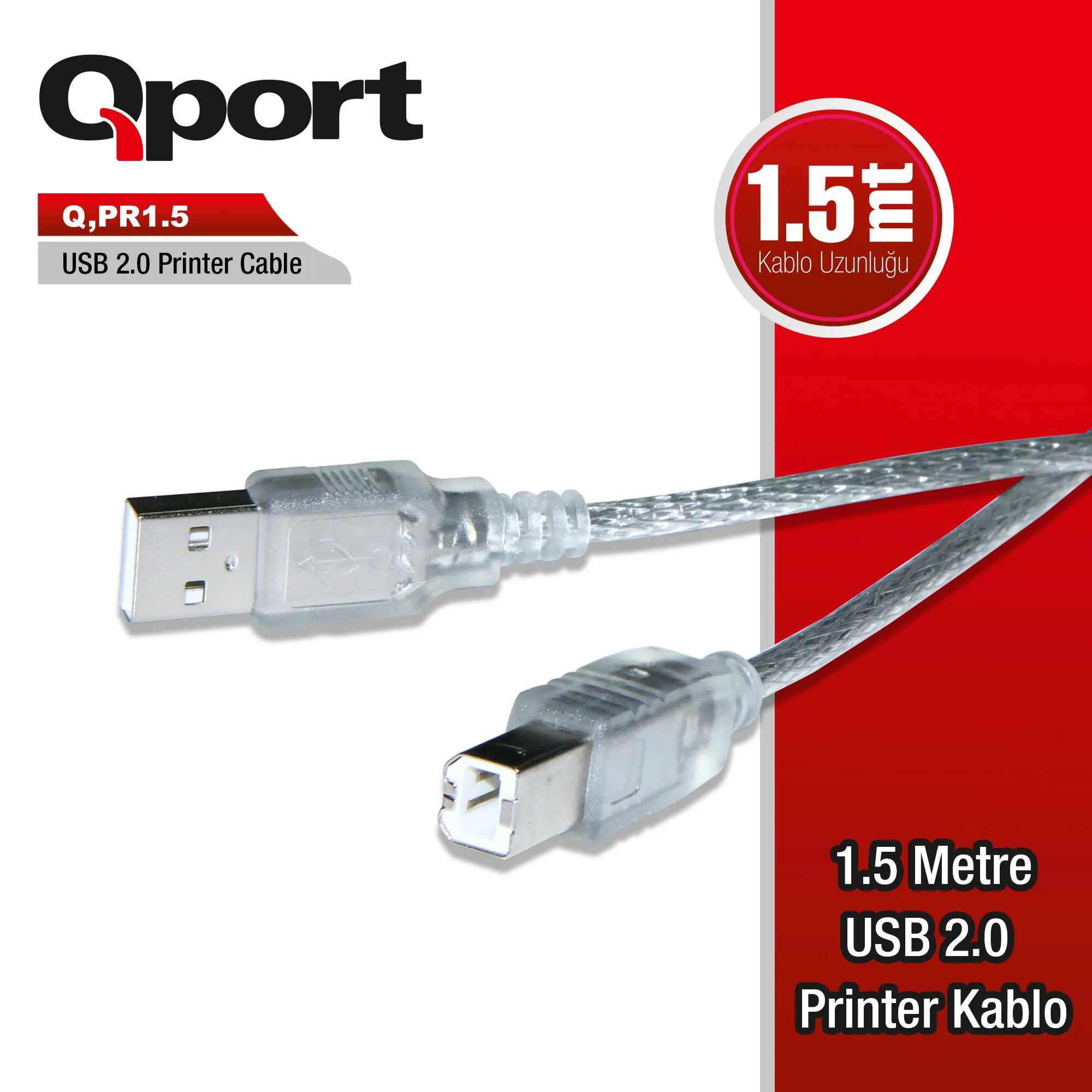 Qport Q-PR1.5 USB 2.0 1.5 Metre Printer Kablosu