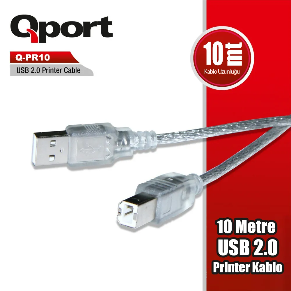 Qport (Q-PR10) USB2.0 10 Metre Printer Kablosu