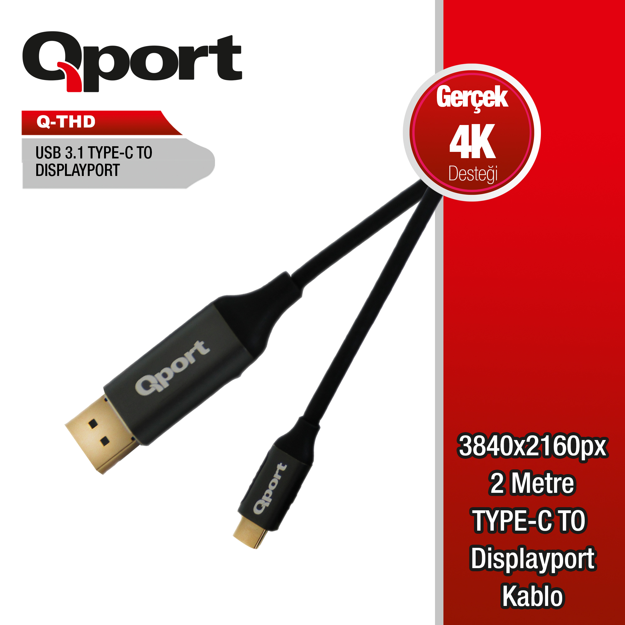 Qport (Q-THD) Type-C to Display Port 2mt Çevirici