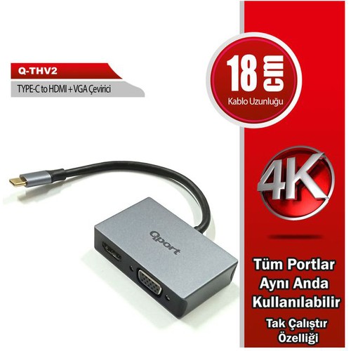 Qport (Q-THV2) Type-C to HDMI/VGA Çevirici
