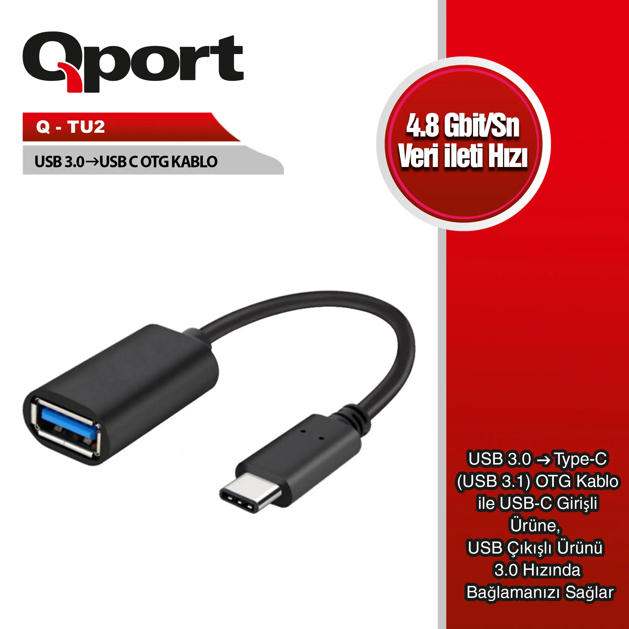Qport (Q-TU2) Type-C to USB3.0 OTG Adaptor Kablo Çevirici