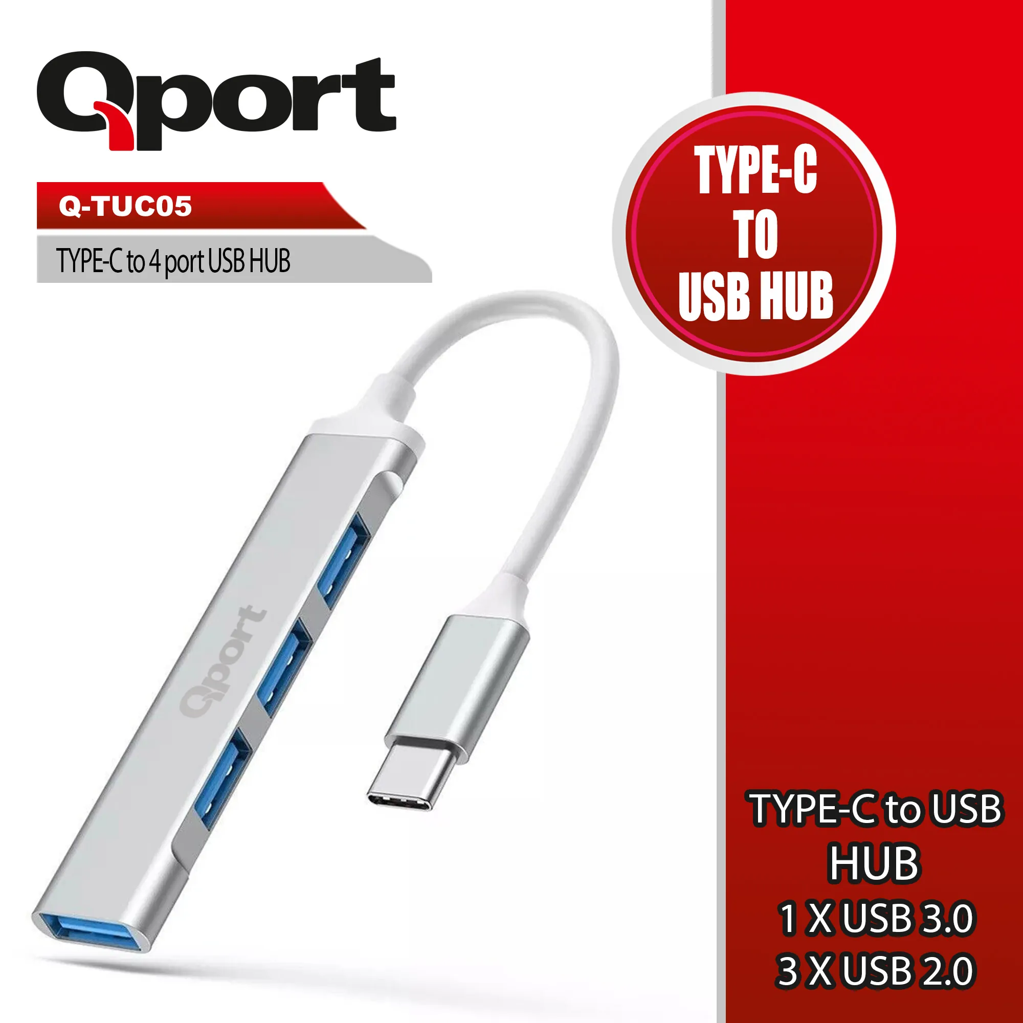 Qport Q-TUC05 Type-C to 4 Port Metal USB Çoklayıcı