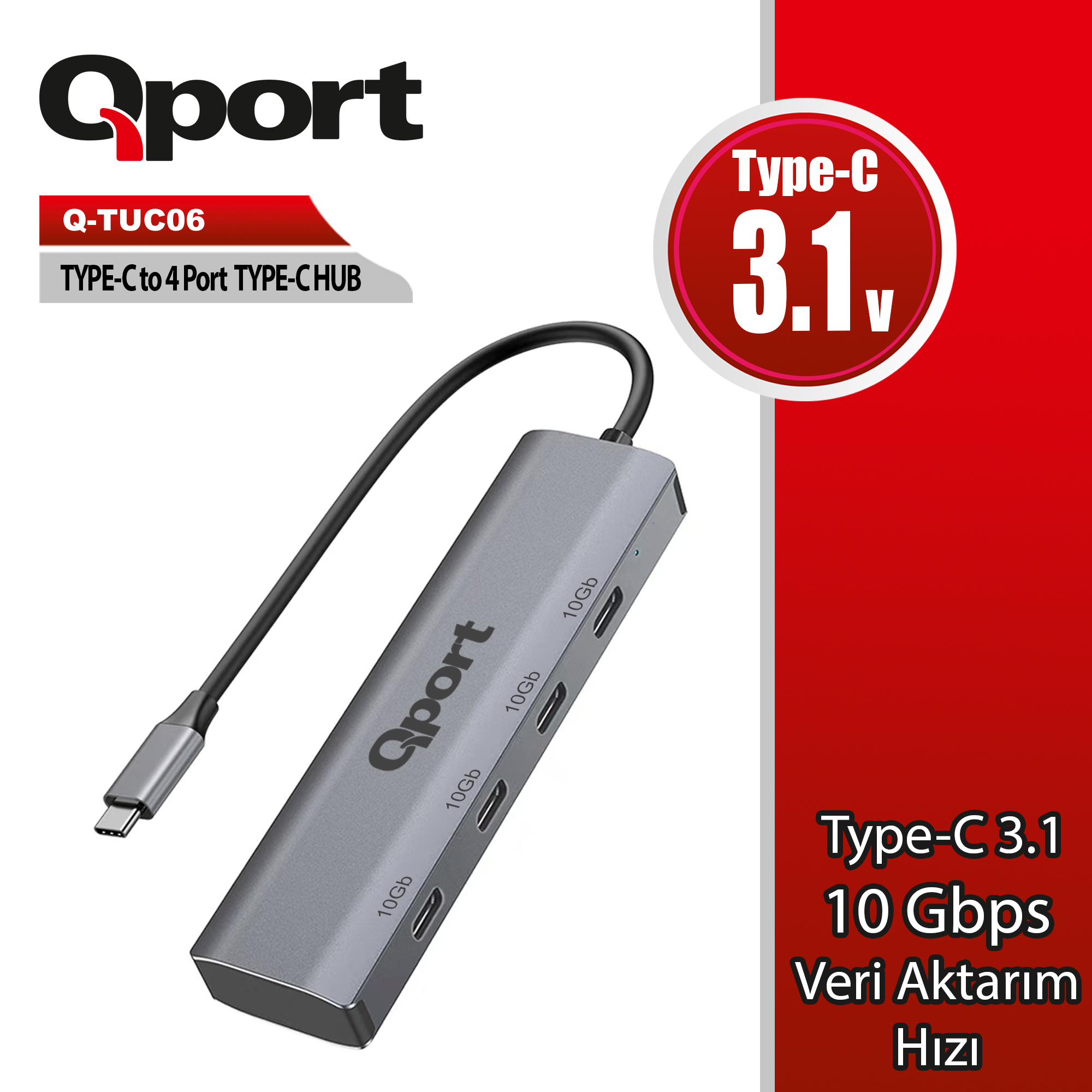Qport Q-TUC06 Type-C to 4 Port Type-C Çoğaltıcı