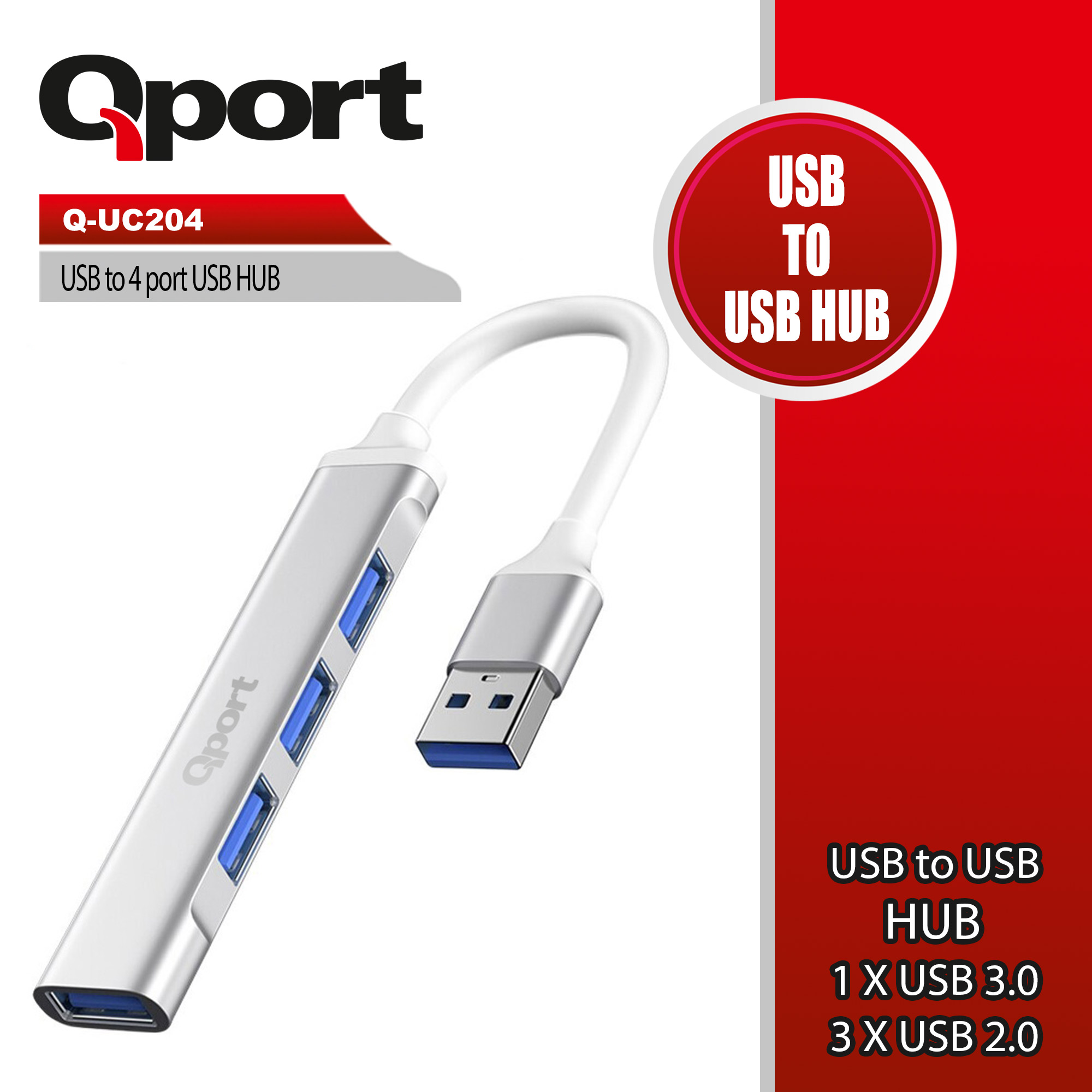 Qport Q-Uc204 USB to 4 Port Metal USB Çoklayıcı