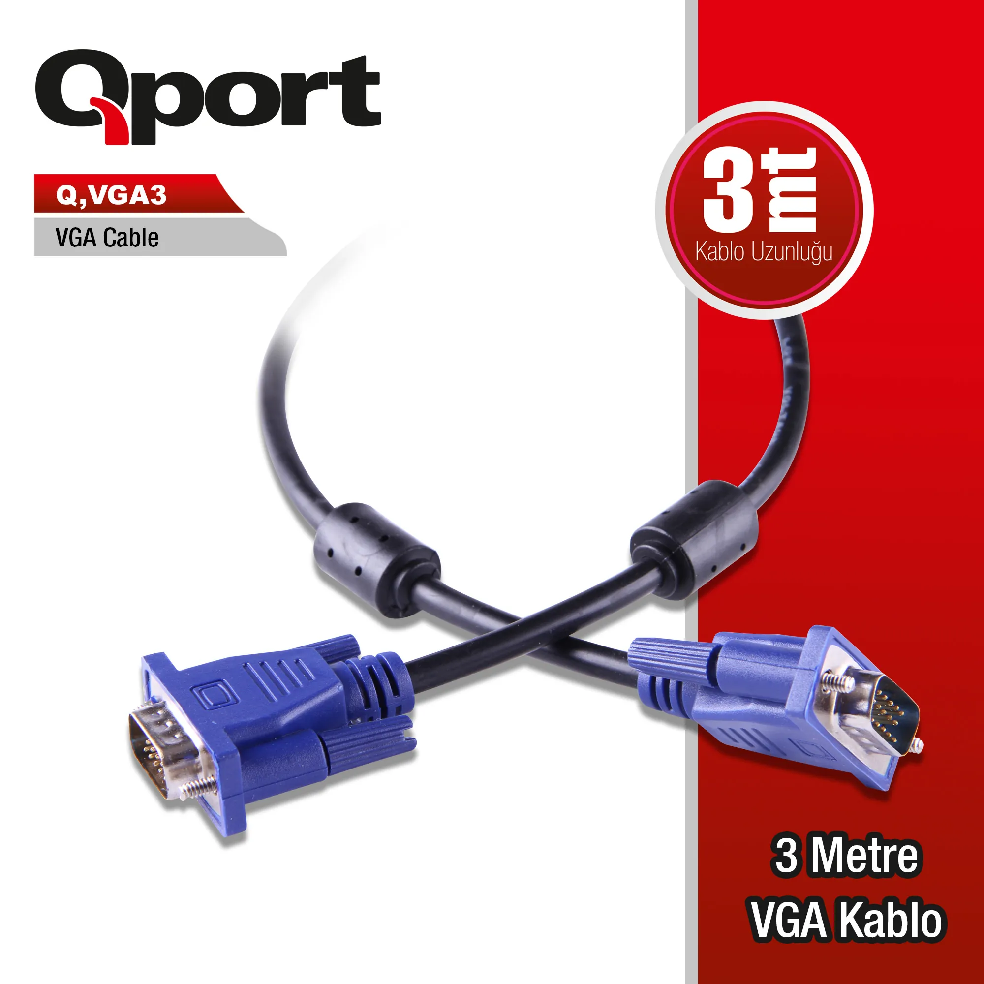 Qport Q-VGA3 3m 15pin VGA Kablo