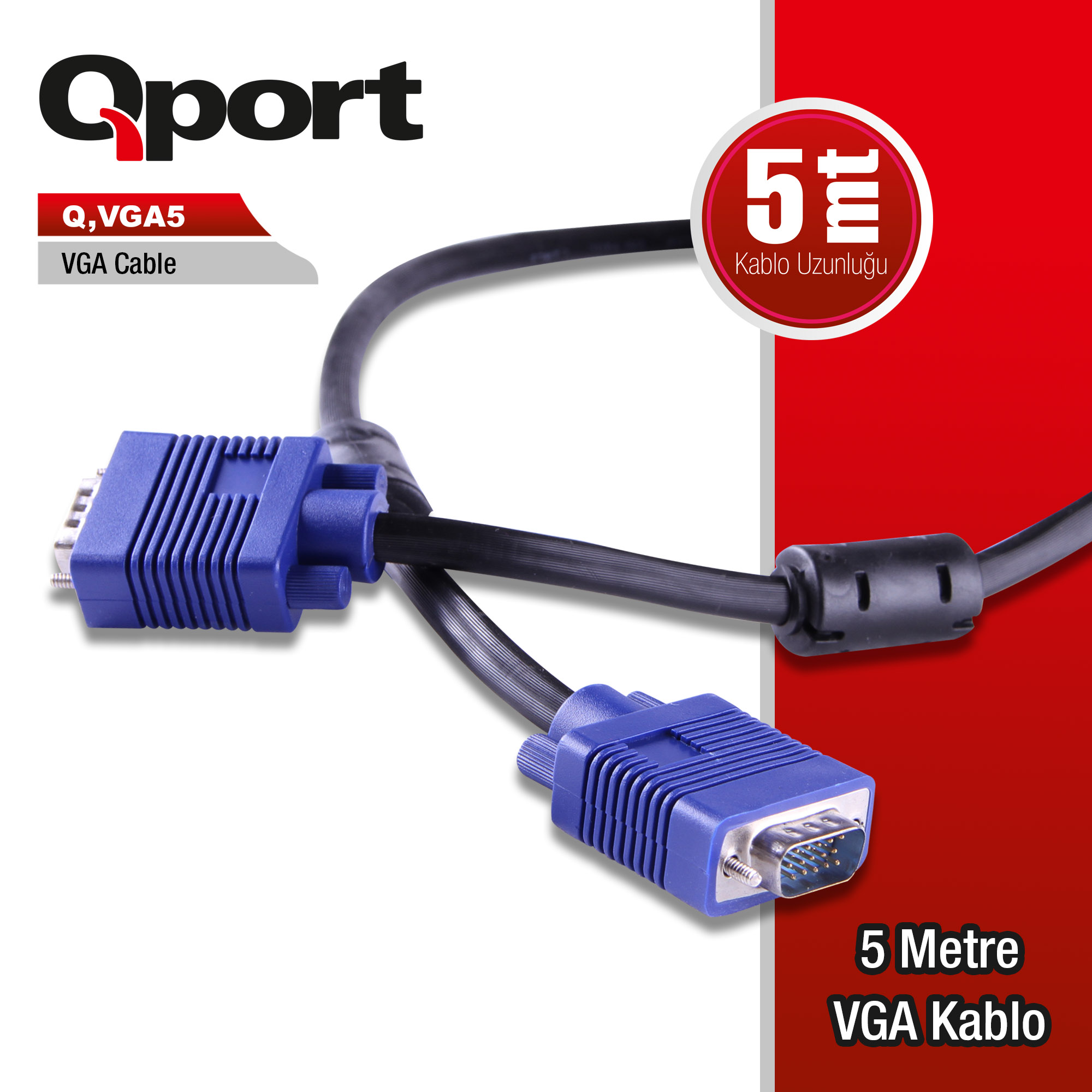 Qport Q-VGA5 5m 15pin VGA Kablo