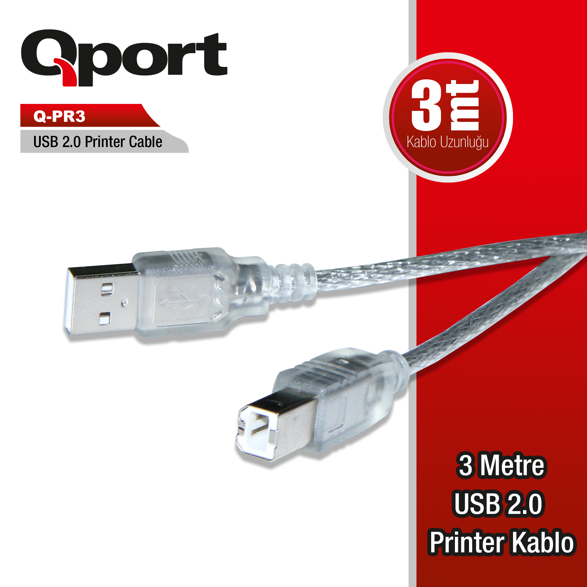 Qport Usb2.0 3m Yazıcı Kablosu (Q-Pr3)