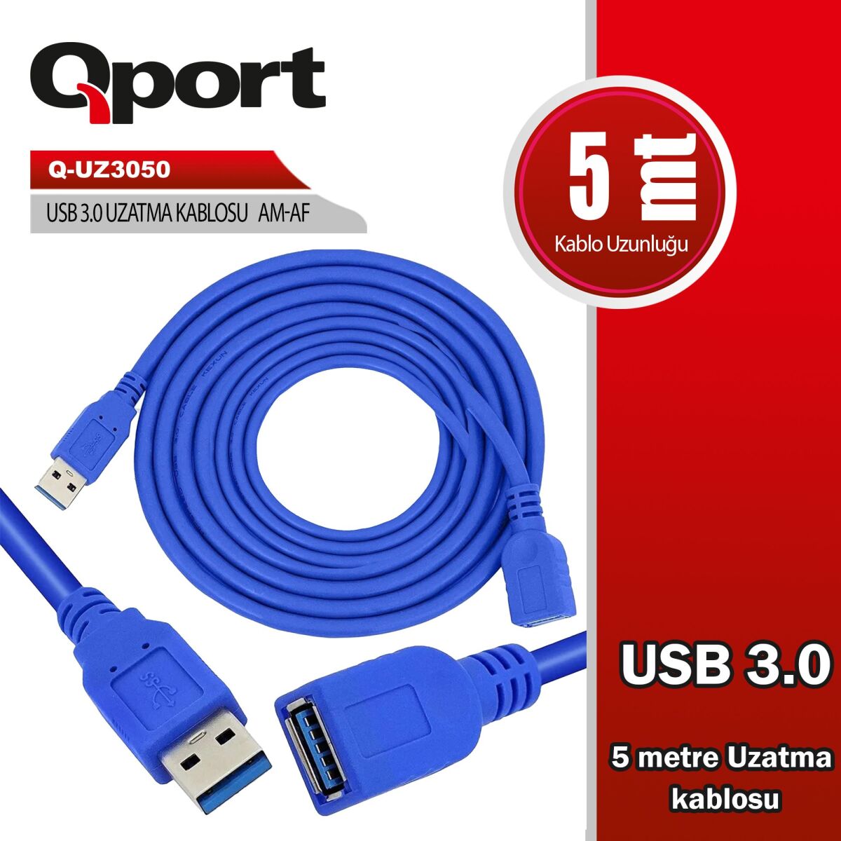 Qport USB3.0 5mt Uzatma Kablosu (Q-UZ3050)