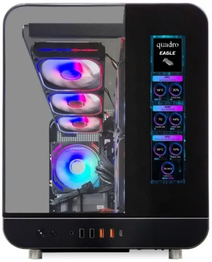 Quadro Eagle Qx100-B 9x12cm RGB Fan Usb3.2 Pencereli Mid-Tower Siyah Kasa Power Supply Yok