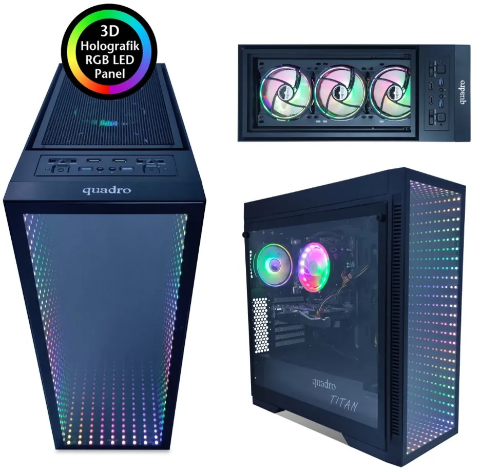 Quadro Titan Qt100 4x12cm RGB Fan USB3.0 Pencereli Full-Tower Kasa