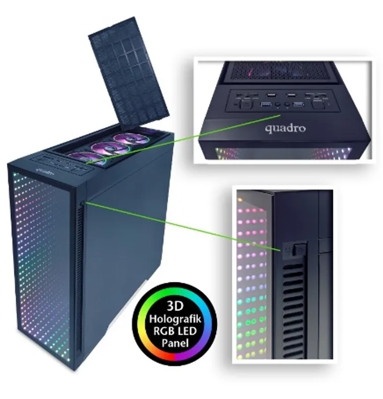 Quadro Titan Qt100 4x12cm RGB Fan USB3.0 Pencereli Full-Tower Kasa