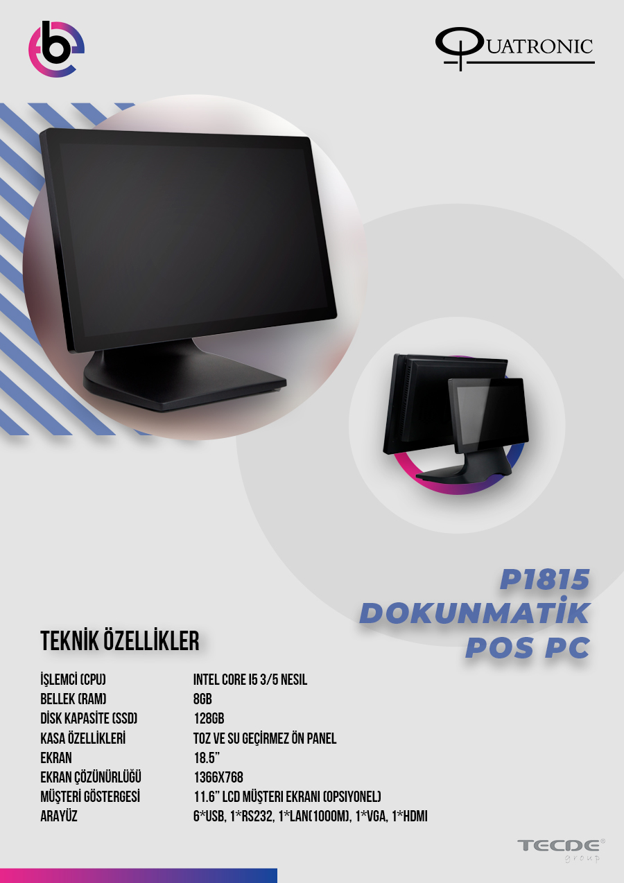 Quatronic P1815 i5 3. Nesil 8GB 128GB SSD 18.5" Dokunmatik POS PC