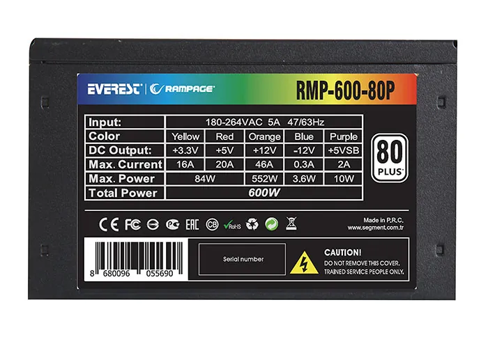 Rampage RMP-600-80P 600W 80+ 12cm Fan Siyah Güç Kaynağı