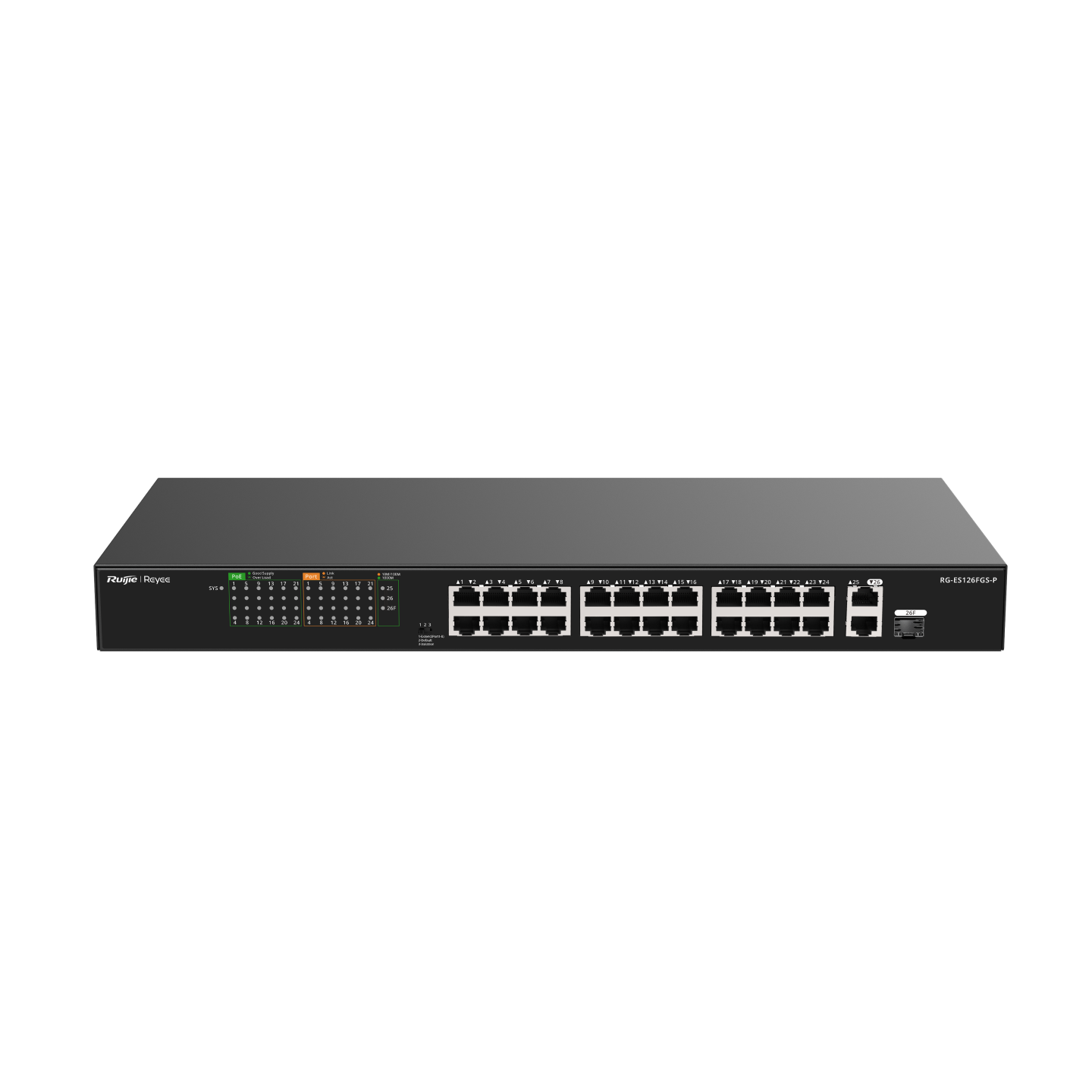 Reyee RG-ES126FGS-P 24 Port 10/100 24xPoE 370W 2xGE 1xCombo Yönetilemez Switch