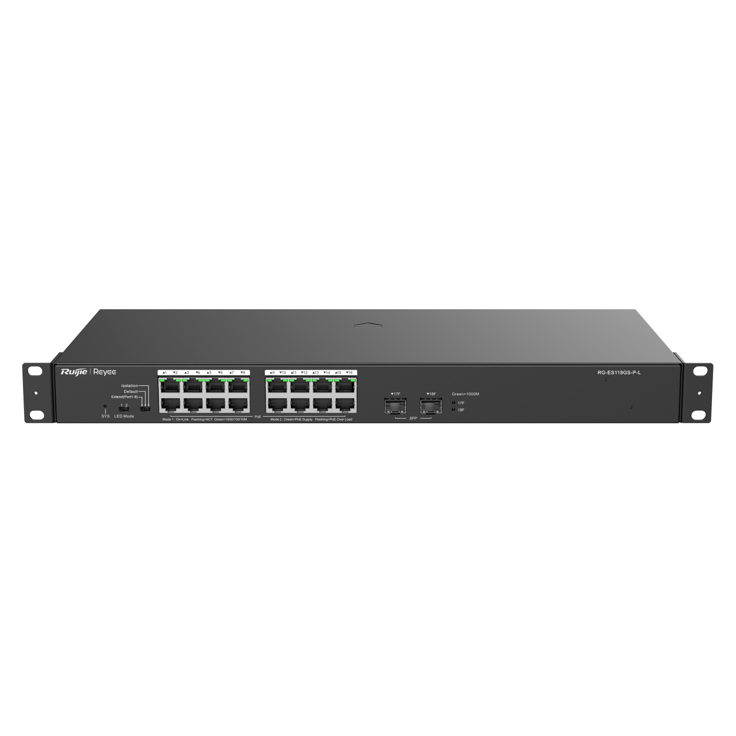 Ruijie Reyee RG-ES118GS-P-L 16 Port 10/100/1000 PoE 247W +2SFP Yönetilemez Switch