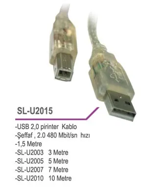 S-Link SL-U2015 USB 2.0 Şeffaf 1.5 m Printer Kablo