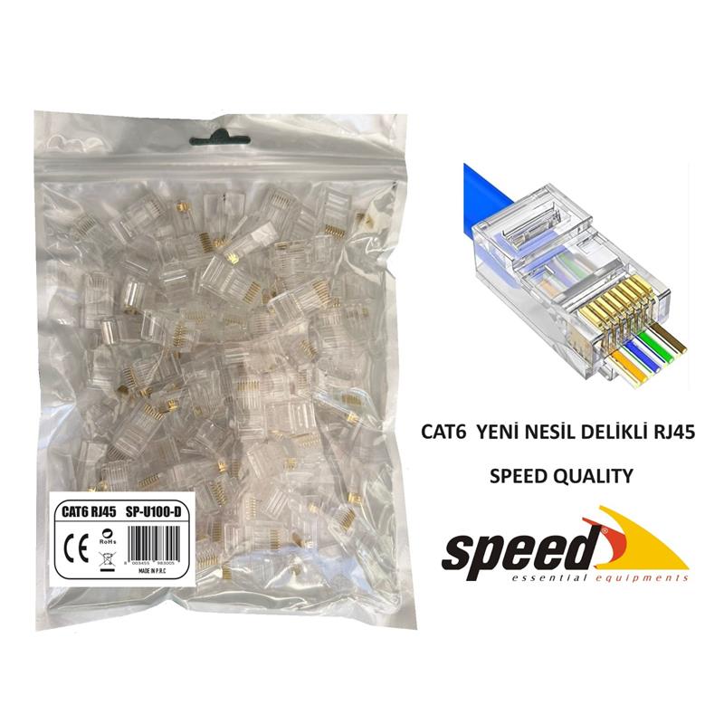 SPEED SP-U100 D CAT6 100 Adet RJ45 Konnektör Delikli Yeni Nesil