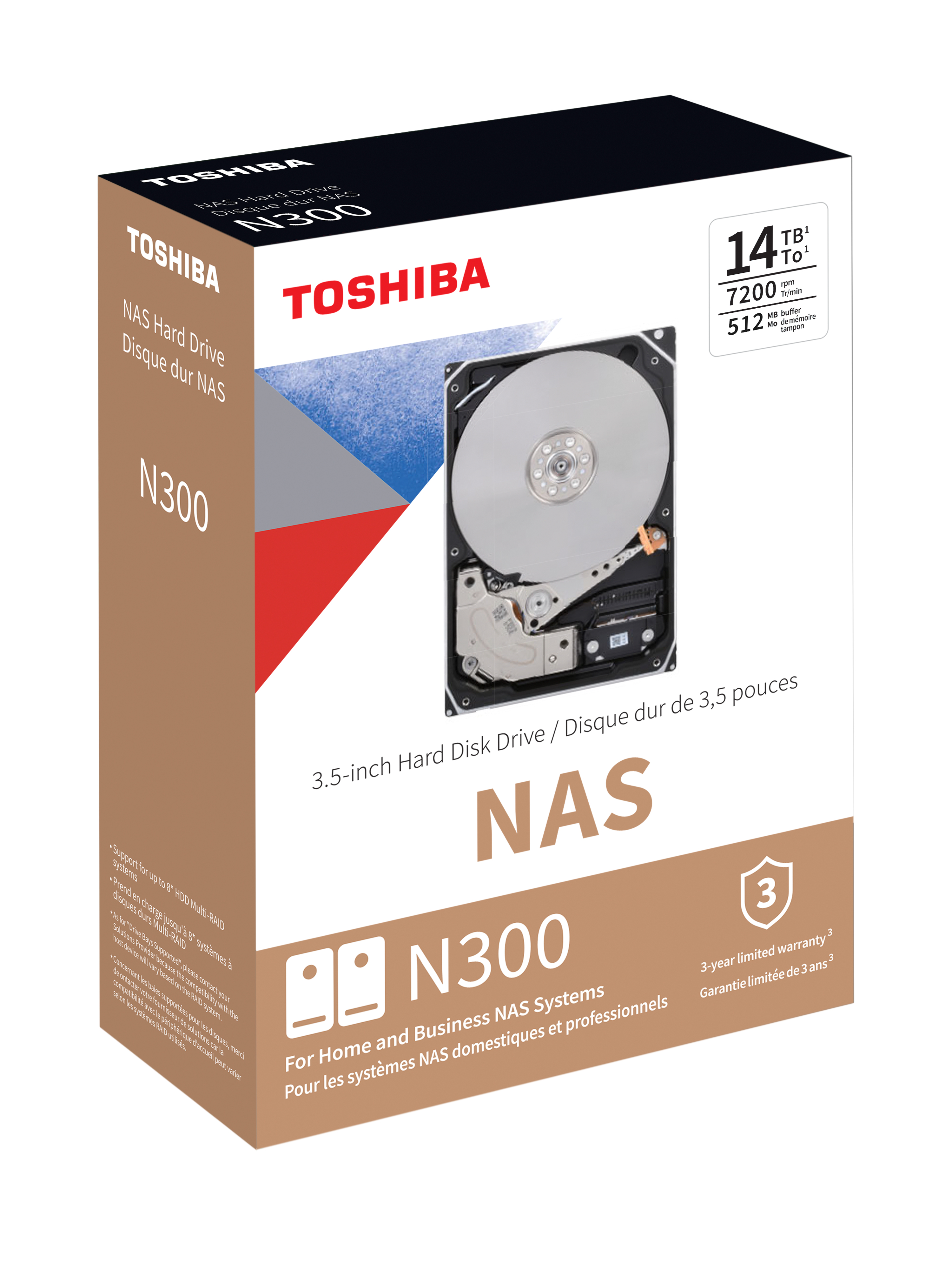 Toshiba N300 14 TB 7200RPM 512MB SATA3 180TB/Y NAS (HDWG51EUZSVA)