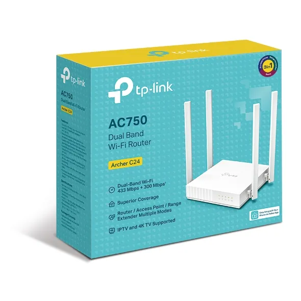 Tp-Link Archer C24 5 Port Ac750 5GHz 4xFixed Dual Band Kablosuz Router