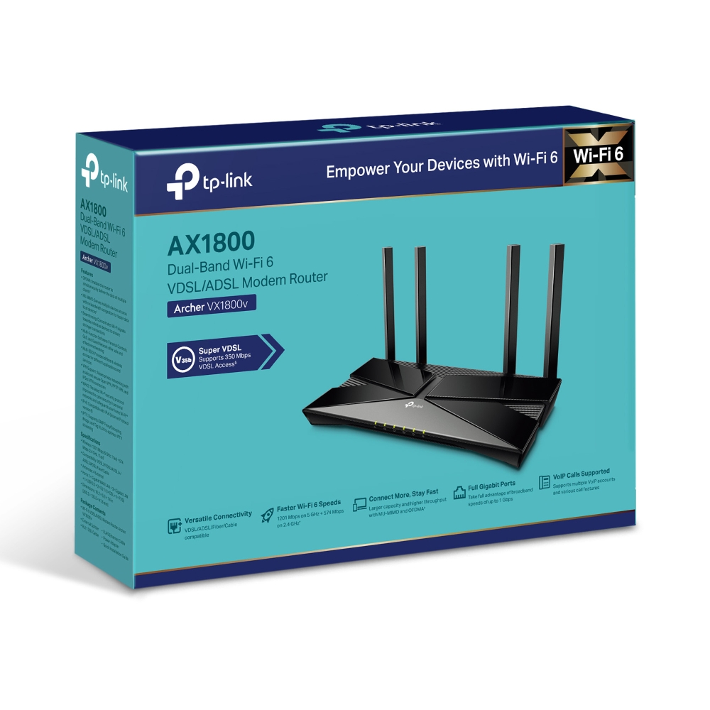 Tp-Link Archer VX1800V AX1800 Wifi 6 VDSL/ADSL Modem Router