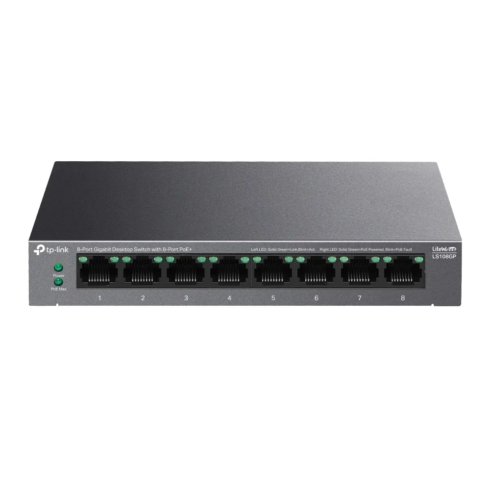 Tp-Link LS108GP 8 Port 10/100/1000 PoE 62W Yönetilemez Switch