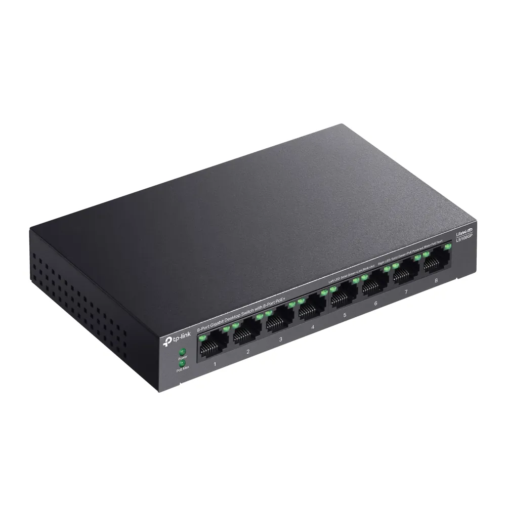 Tp-Link LS108GP 8 Port 10/100/1000 PoE 62W Yönetilemez Switch