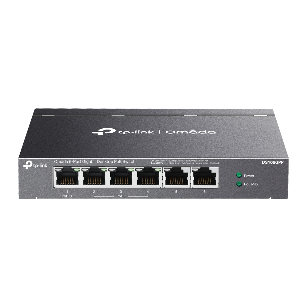 Tp-Link Omada DS106GPP 6 Port 10/100/1000 3xPoE+ 1xPoE++ 64W Yönetilemez Switch