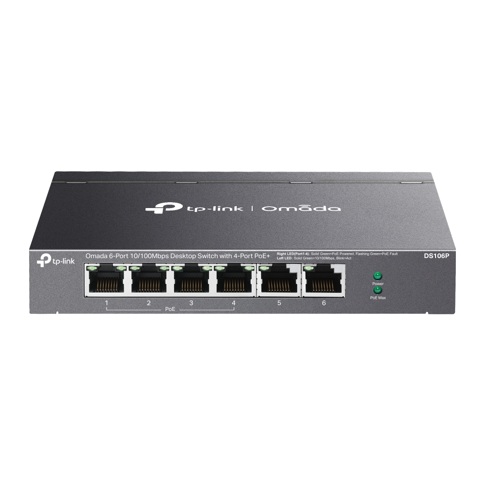 Tp-Link Omada DS106P 6 Port 10/100 4xPoE 67W Yönetilemez Switch