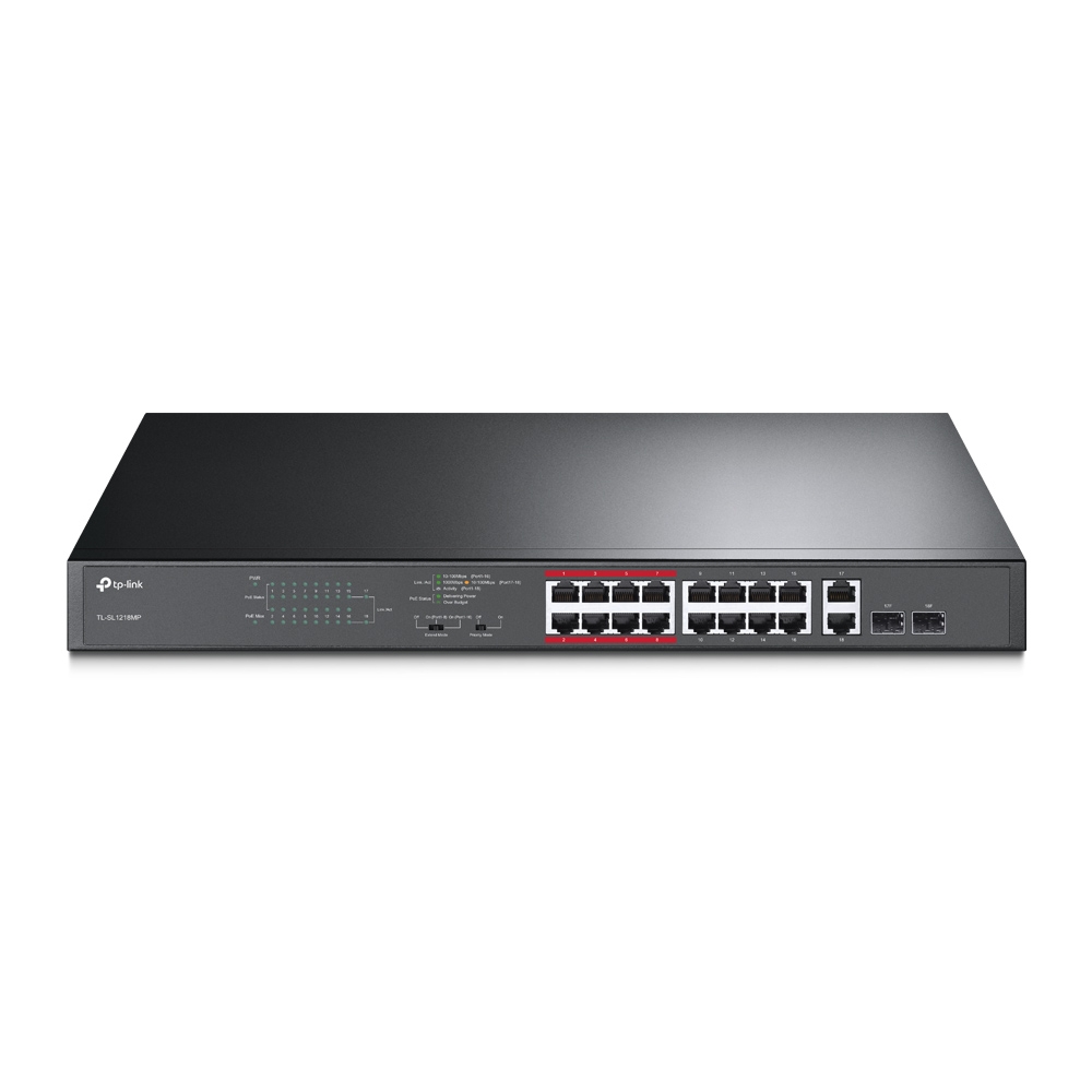 Tp-Link TL-SL1218MP 16 Port 10/100+2Gb Port+2SFP 192W PoE Yönetilmez Switch